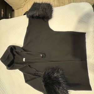 Chico's Elegant Black Cardigan with Faux Fur Accents